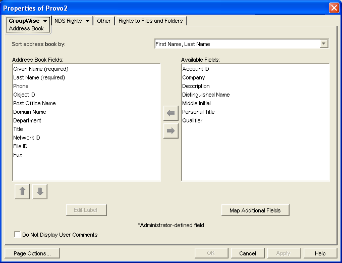 Address Book property page