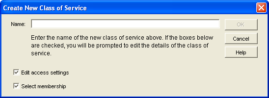 Create New Class of Service dialog box