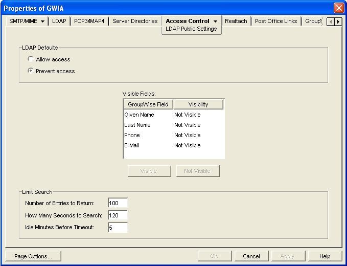 LDAP Public Settings page