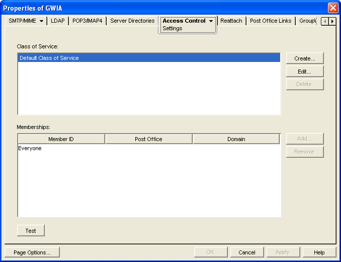 Access Control Settings property page