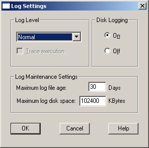 Log Settings dialog box in the Windows Internet Agent console