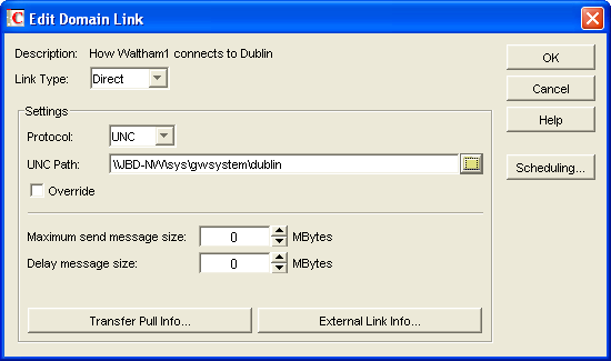 Edit Domain Link dialog box