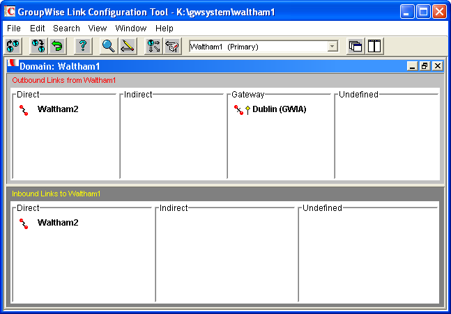 Link Configuration utility with the Cambridge domain listed in the Gateway column