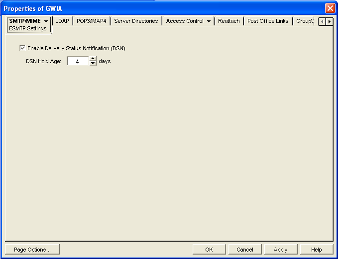 SMTP/MIME ESMTP Settings property page