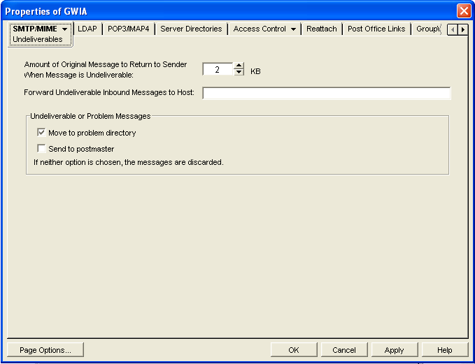 SMTP/MIME Undeliverables property page