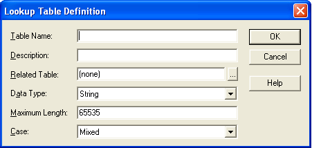 Lookup Table Definition dialog box