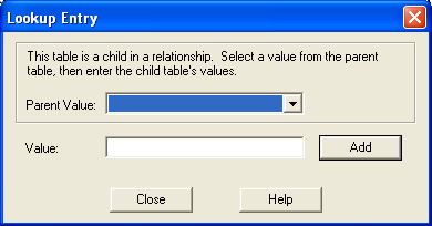 Lookup Entry dialog box
