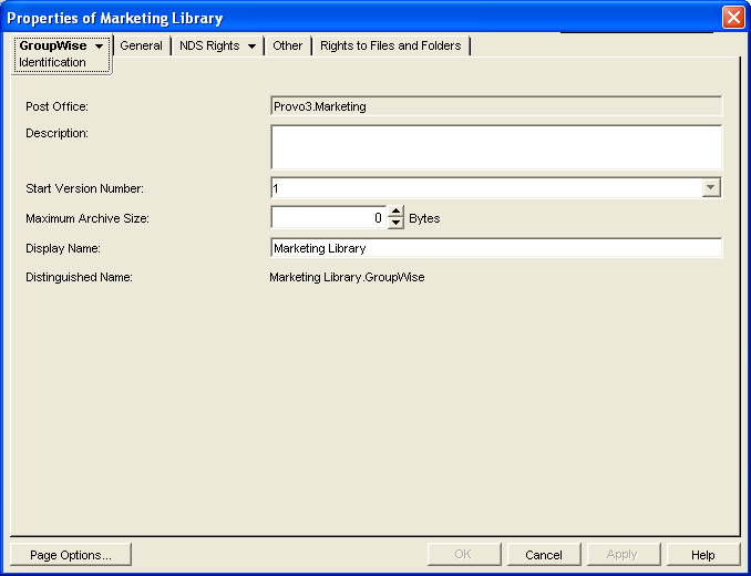 Library Identification property page