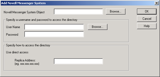 Add Novell Messenger System dialog box