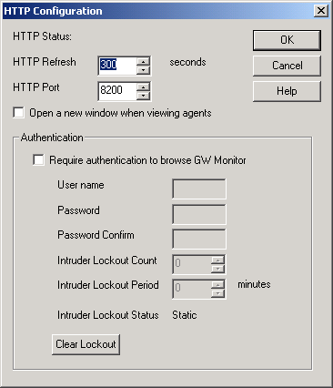 HTTP Configuration dialog box