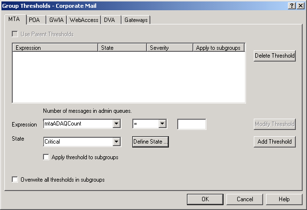 Thresholds dialog box