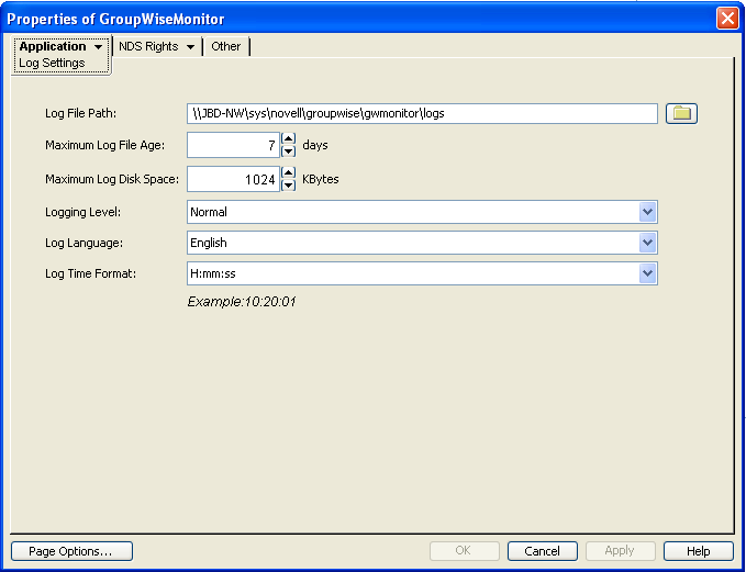 Log Settings property page