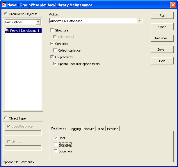 Mailbox/Library Maintenance dialog box