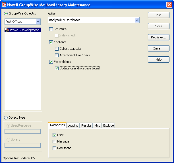 Mailbox/Library Maintenance dialog box