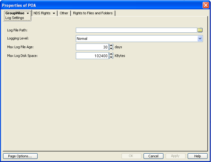 Log Settings property page