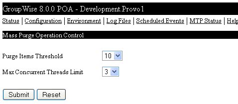 Mass Purge Operation Control Page