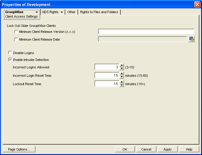 Client Access Settings property page