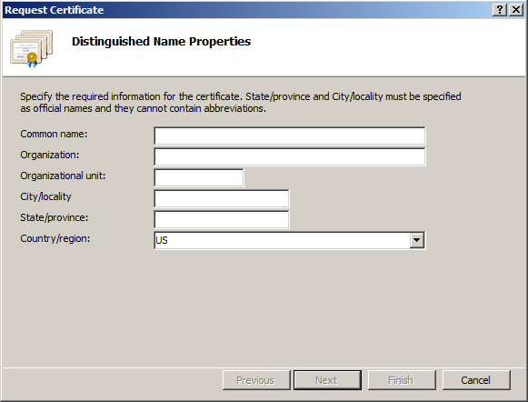 Request Certificate dialog box