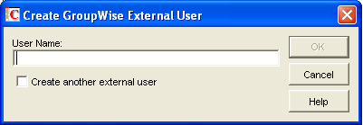 Create GroupWise External User dialog box