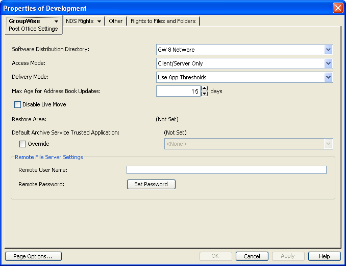 Post Office Settings property page