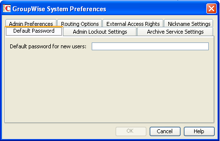 System Preferences dialog box with the Default Password tab displayed