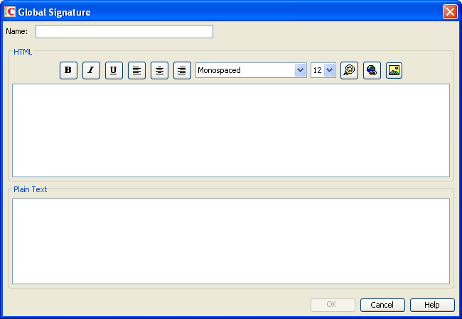 Global Signatures create dialog box