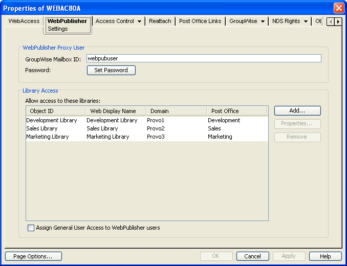 WebPublisher Settings property page