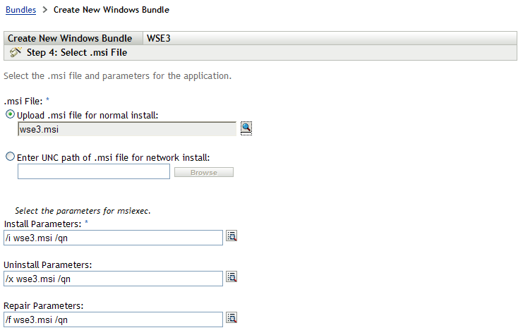 Select .msi File page