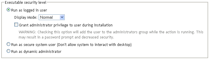 Executable Security Level box