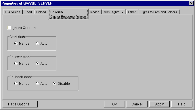 Default start, failover, and failback policies