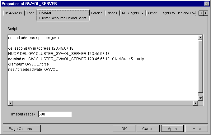 Sample modified unload script