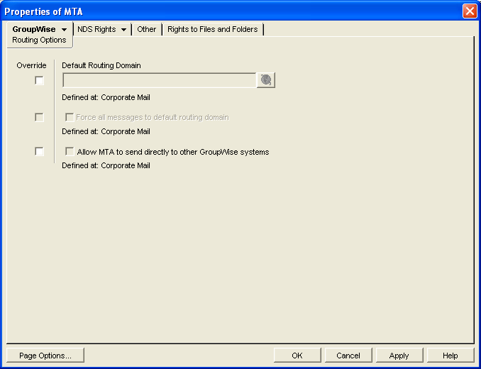 Routing Options property page