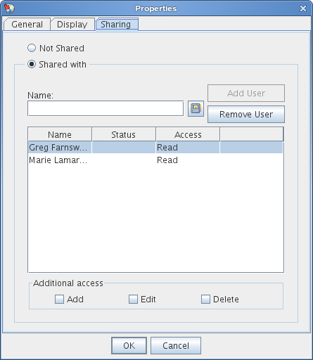 Folder properties dialog box