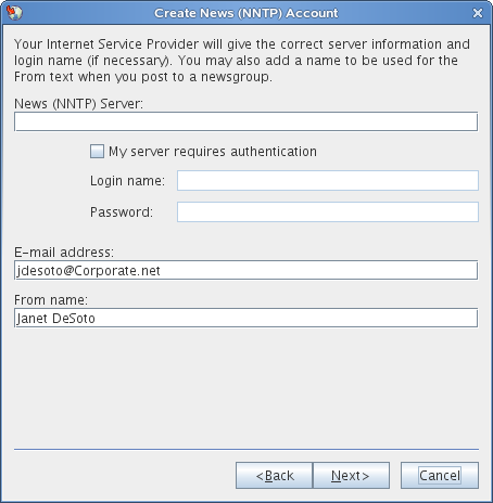 Create News (NNTP) Account dialog box
