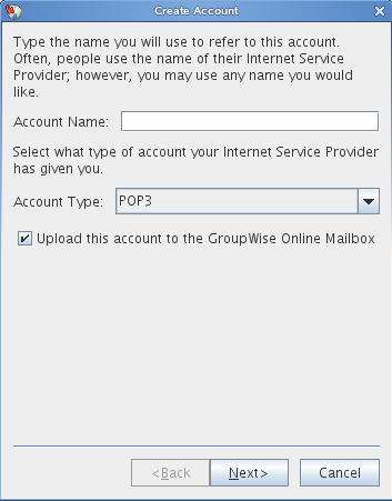 Create Account dialog box