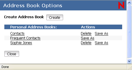 Address Book Options dialog box