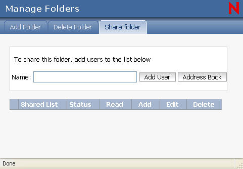 Shared folder access rights view