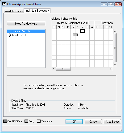 Choose Appointment Time dialog box