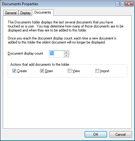 Documents Properties dialog box with the Documents tab open