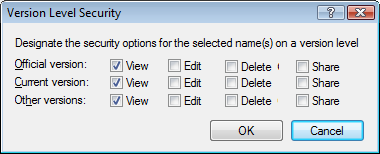 Version Level Security dialog box