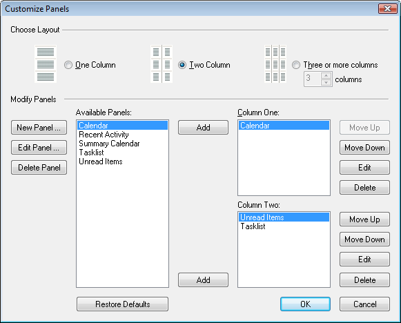 Customize panels