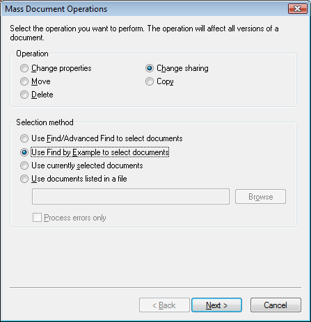 Mass Document Operations dialog box