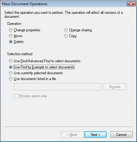 Mass Document Operations dialog box