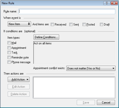 New Rule dialog box