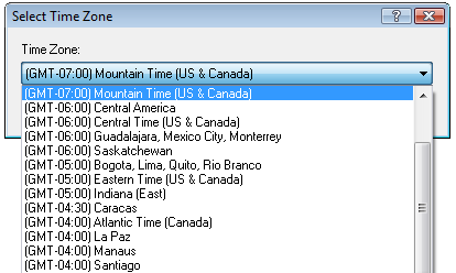 Select Time Zone dialog box