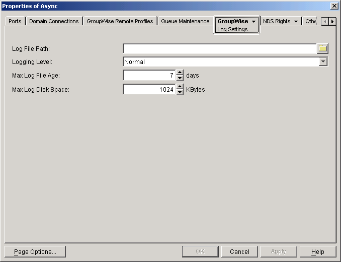 Log Settings page