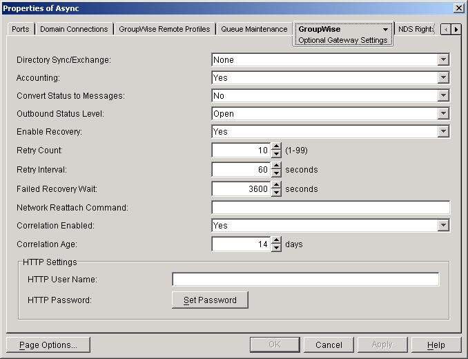 Optional Gateway Settings screen