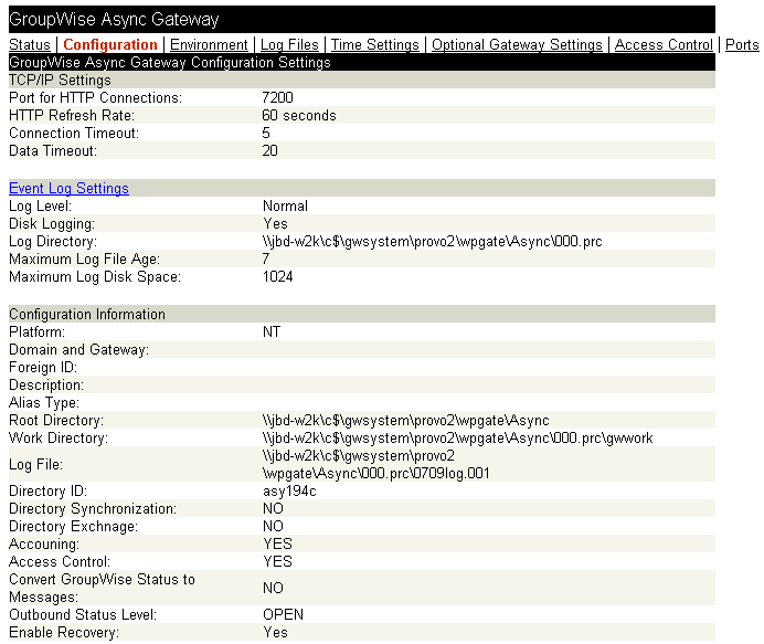 Web console Configuration page