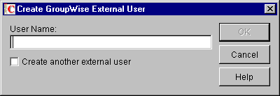 Create GroupWise External User dialog box