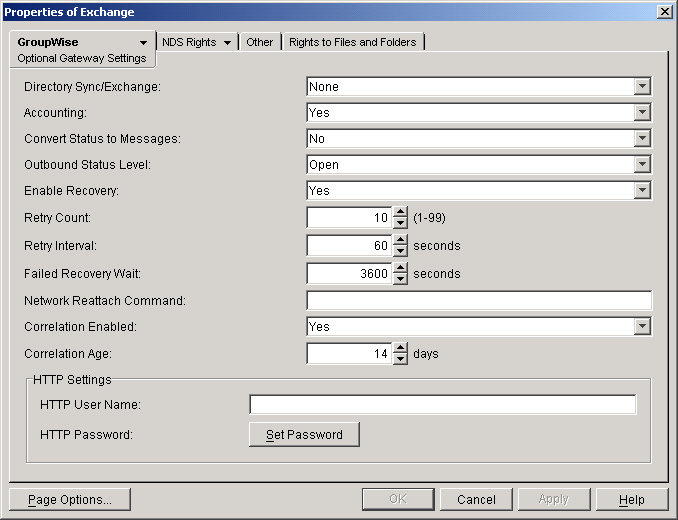 Optional Gateway Settings page